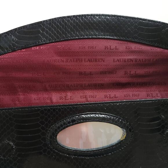 NEW Lauren Ralph Lauren Banbury Snake Envelope Clutch Black Evening - Picture 6 of 10